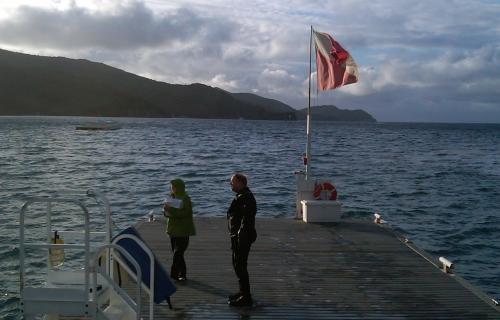 Divers on a dock