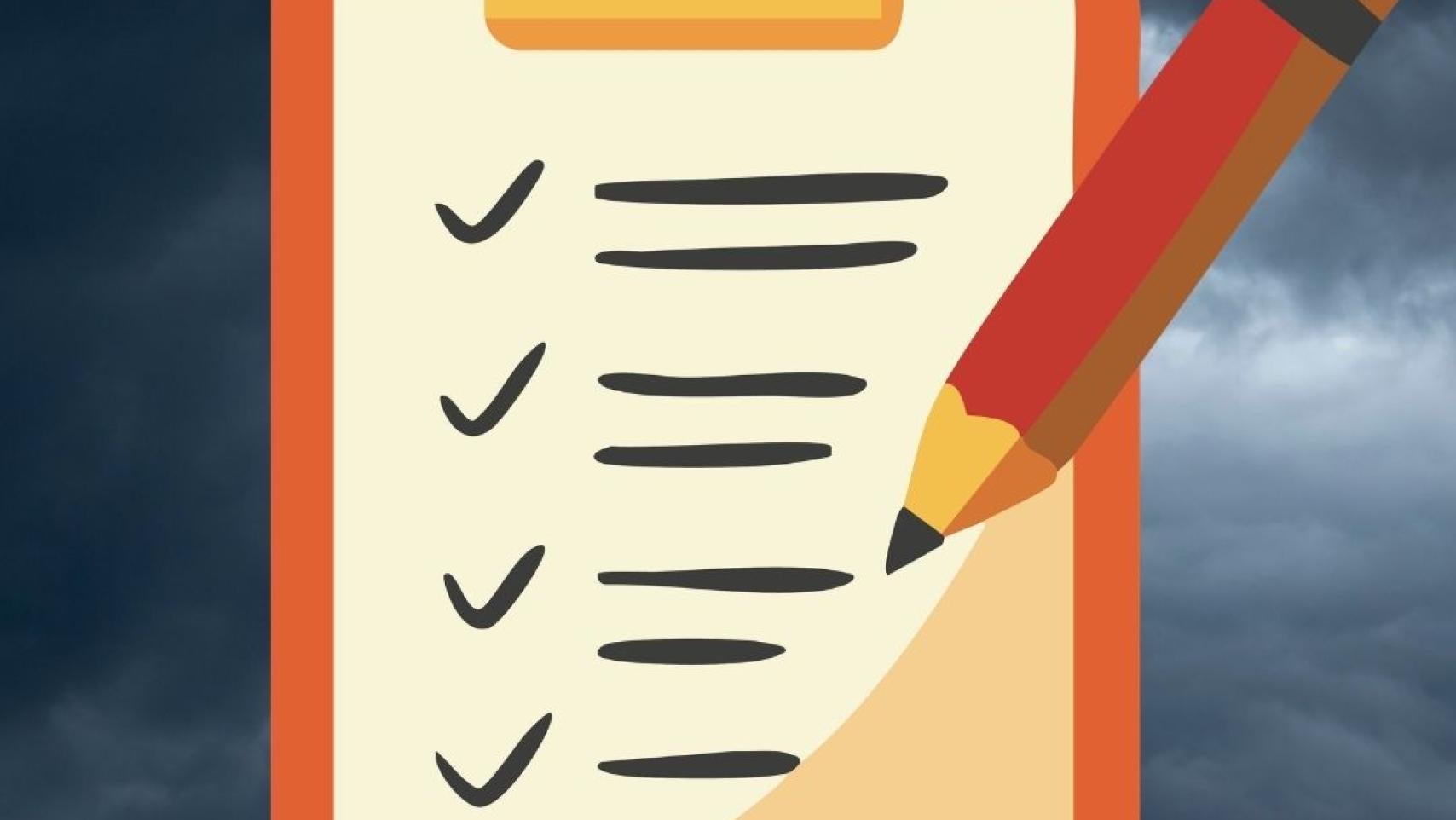 Clipboard with check marks and storm background