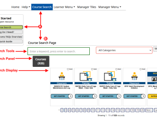 Instructions on screen on how to navigate course search on the Worksafe LMS